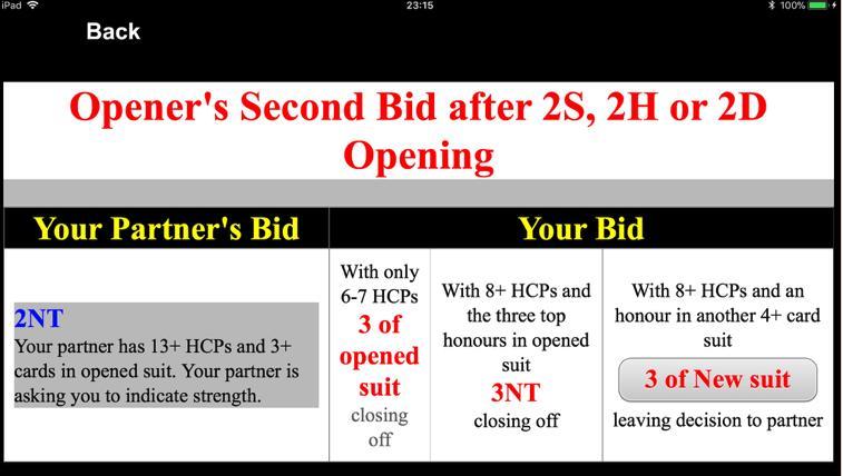 Looks like you, the Opener, have three options for your second bid listed in the Your Bid column.