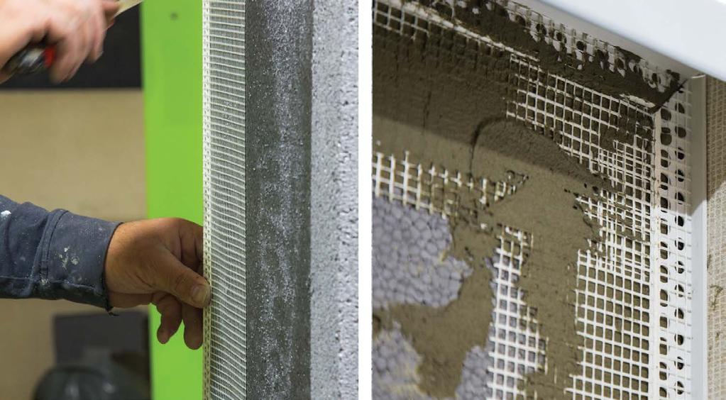 openings to help mechanically drive water away from the surface of the render system.