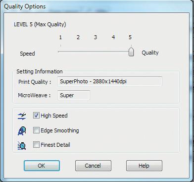 Choose 1400 or 2880dpi and High Speed Off Check Custom then No Color Adjustment Note that the Current Settings box above confirms all