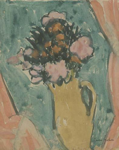 Flowers in a Jug against Blue-Green background, c.