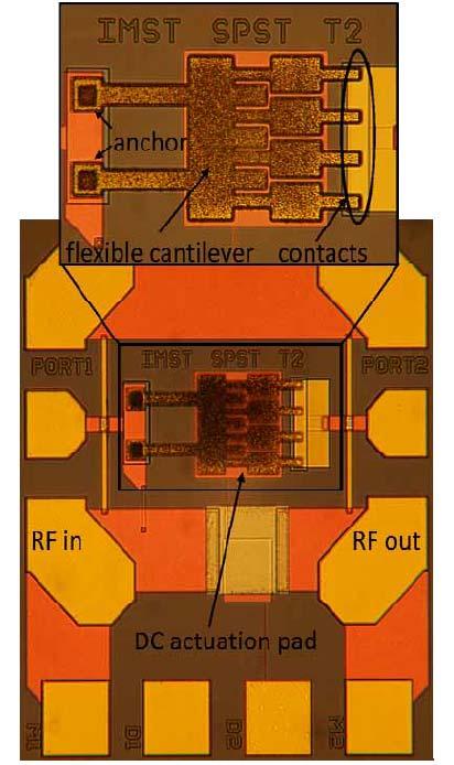 Figure 3: Coplanar SPST RF-MEMS switch processed at OMMIC.
