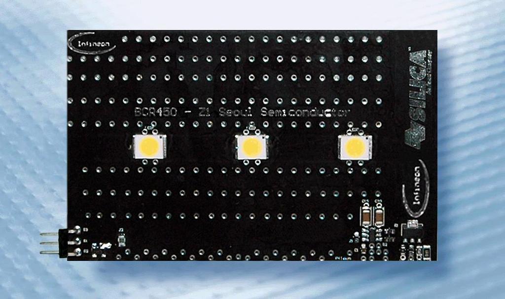 1 Demonstrator board description This application board is designed to demonstrate the ability of the linear LED driver BCR450 to drive 1W LEDs, typically at 350mA current, for General lighting and