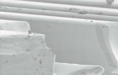 With the AFM, large surface unevenness was observed in stripe shapes, and the RMS value was 8.49 nm.