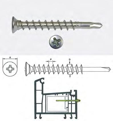 Drilling screws autosvasanti TPG for PVC - For fitting of hinges Special self-tapping screws with countersunk head and tip extra long, designed for direct application on PVC profiles with internal