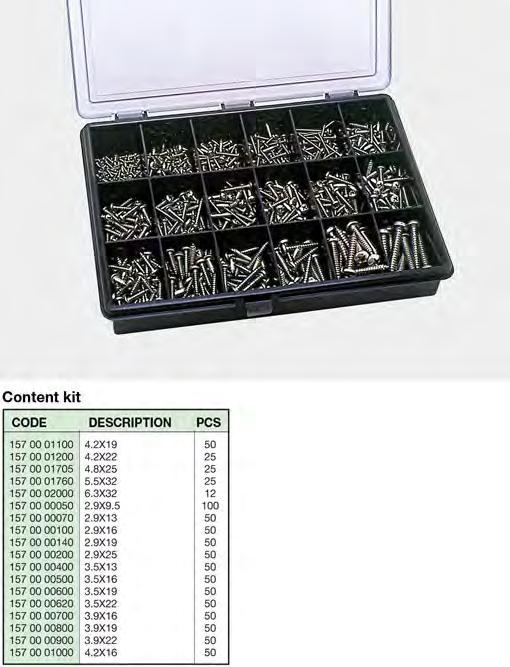 Assorted screws stainless A TC + Contents: 18 sizes of screws TC + steel DIN 7981-A by,9x9,5 to,9x5, 3,5x13 from a 3,5x, 3,9x16 from a 3,9x, 4,x16 from a 4,x + 4,8x5 + 5,5x3 + 6.3 x3.