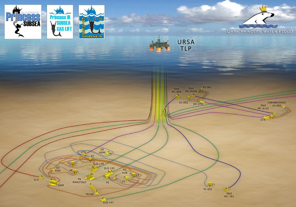 Princess Field Background Subsea Tie-back to the Ursa TLP (3 miles North of TLP) 6 producers flow to 3