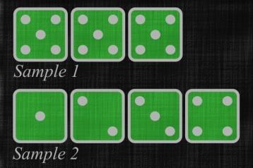 Here are two samples of what you might find on an enemy card: Sample 1. In this case you need to roll five dice and score 3-fives.