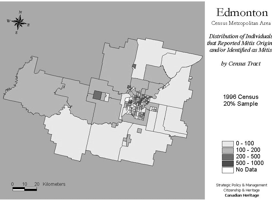 Reporting in Urban Centres on the 1996 Census / 13 Map 5: Edmonton Census Metropolitan Area Distribution of individuals that Reported Origins and/or Identified as by Census Tract 1996 Census 2%