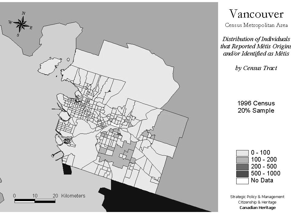 16 / Part Two: Demography and Well-Being Map 6: Vancouver Census Metropolitan Area Distribution of Individuals that Reported Origins and/or Identified as by Census Tract 1996 Census 2% Sample - 1 1-2
