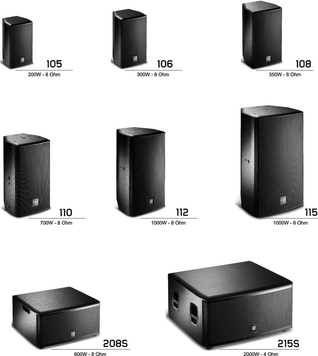 THE SERIES The new series includes a vast range of 2-way passive speakers for permanent installations: three models with possibility of full-range or bi-amp configuration; three compact models with