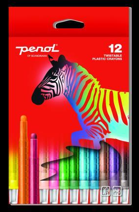 COLOURING FOR CHILDREN Penol Twister crayons - 12 Wax colours in plastic holders,