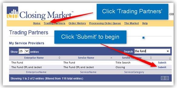 5. Click on Trading Partners to refresh the list within the Closing Market
