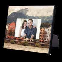 PERSONALIZED FRAMES Photo printed directly on high-gloss custom frame Built-in easel for tabletop