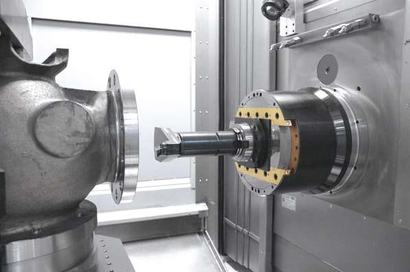 The spindle head consists of a face plate with integrated work spindle and a CNC-controlled radial facing slide.