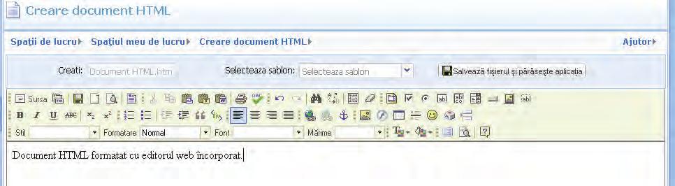Pentru a crea un document HTML se parcurg paşii: Se selectează din cadrul arborelui de navigare directorul Personal Folder Se selectează din partea dreaptă meniul Operaţii pe fişiere Se apasă butonul