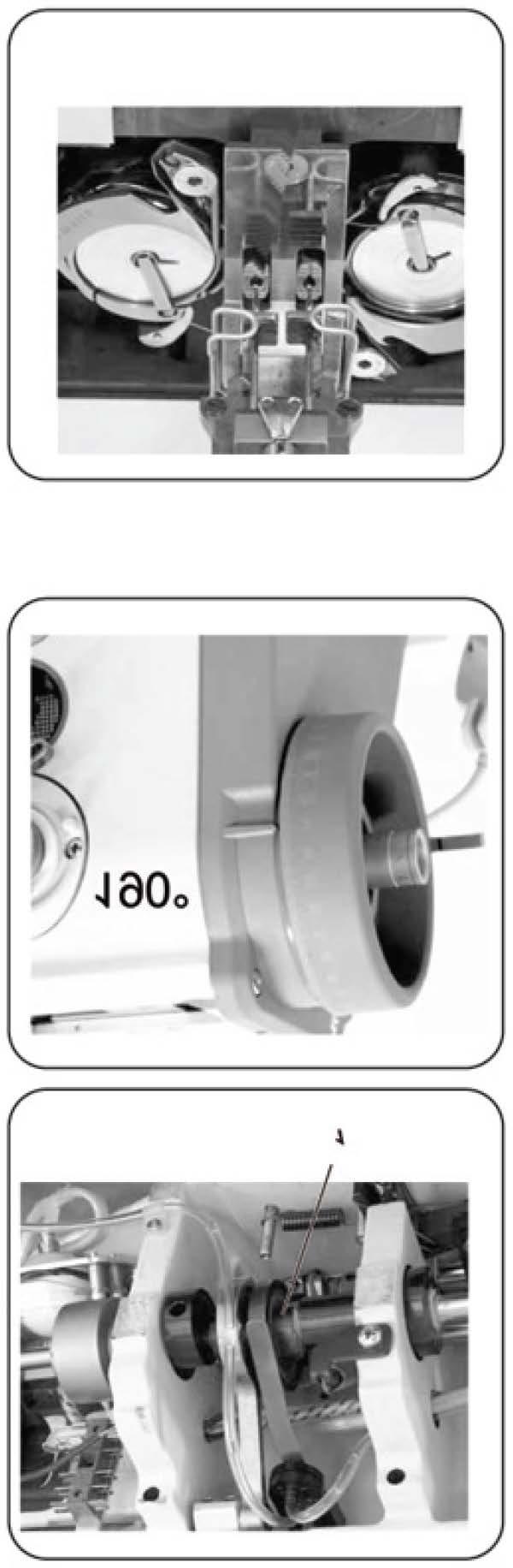 17.3 Adjustment of feed Turn the hand wheel to 190, press the hand knob of bartacking, no movement of feed shaft.