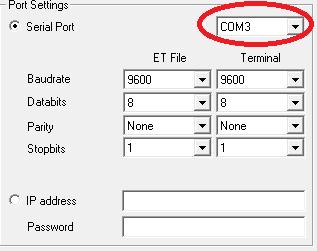 Choose the ET (settings) file for programming: - VBRC_4_v1.00.et VBRC-4 module programming 4. In Communication / Port Settings menu set the communication port / IP address for programming. 5.