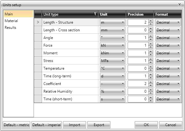 IDEA Corbel User Guide 7 3.2 Units setting The units used by the application can be set by menu command File > Units.