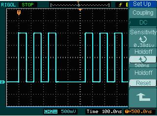 Trigger Holdoff Trigger Holdoff can stabilize complex waveform, such as the pulse range. Holdoff time is the oscilloscope s waiting period before starting a new trigger.