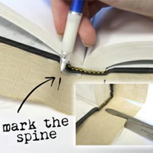 Wrap your book up in your fabric again, carefully centering your design on the cover.