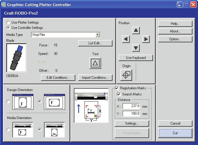 3.2 Using ROBO Master Pro to Perform a Print and Cut Operation (Windows) (1) In ROBO Master Pro, select the [Edit] menu Registration Mark Settings, and then make the registration mark settings.
