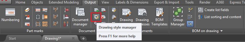 Drawing Style Manager The styles used in drawing creation can be customized to conform to the user s requirements and company standards using the Drawing Style Manager.
