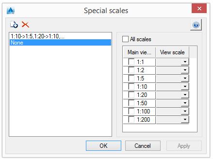 The list of alternative scales can be modified. Button Function Add a new alternative scale. A copy of the selected scale is added to the list.