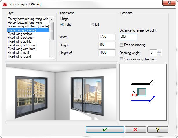 After drawing the room clockwise, the windows automatically open inwards. If you activate the function, you can define the direction manually.