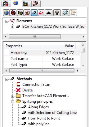 7.2.1.1 Split work surface 1 First split the work surface with the support of the imos methods. 1. Select the work surface on the part level. 2.