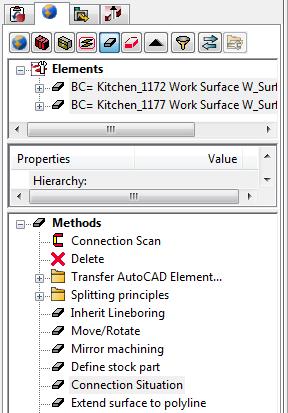 Select both split work surfaces on the part level. 6. Afterwards start the function connection situation from the window methods.