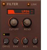 4.2 FILTER panel Filter enable: you can disable or enable the flter by clicking on the orange led. LINK: it links the flter knobs of synth B to synth A.