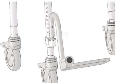 E Footrest Assemblies: Footrest clamps are installed on the front legs at the factory.