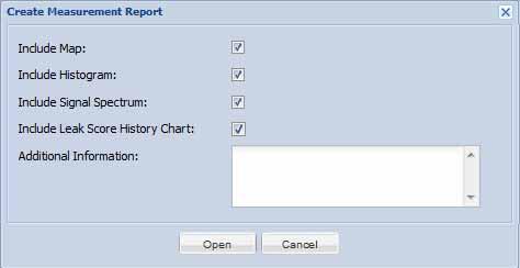 Measurement Report The Create a Measurement Report allows one to choose the options in the window below before