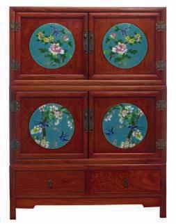D 75 cm 200-300 A Chinese black lacquered cupboard, with semi-precious