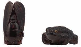 (human) skull, the eyes out of bone, W 3,9 cm 250-350 105 LOT 517 LOT 518 LOT 519 Two Edo period ivory / hardwood katabori netsuke; one ivory item