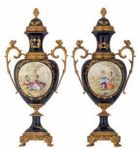 18thC North-French or Delft earthenware five-piece garniture, polychrome