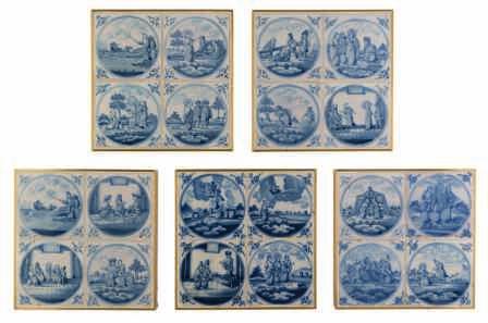 LOT 700 A lot of three 18thC Dutch Delftware tile panels, blue and white decorated