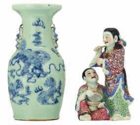 texts; added a Chinese blue and white stoneware vase, decorated with a savant and his attendants, marked,