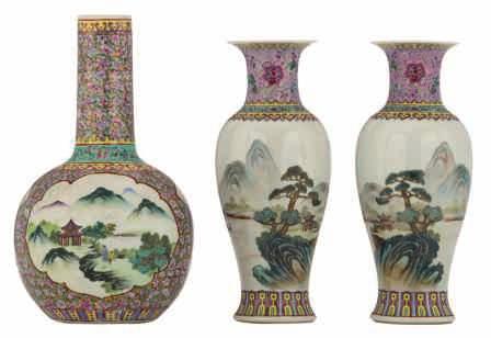 LOT 65 LOT 66 Three Chinese famille rose and gilt decorated export porcelain