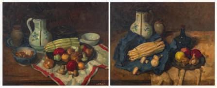 , two still lifes, one with crab and one