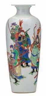 signed, framed, 67 x 142,5 cm A pair of Chinese polychrome cylindrical