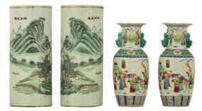 famille rose floral decorated vase, the panels with court scenes, about