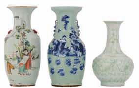 LOT 344 LOT 345 LOT 346 A Chinese millefleurs baluster shaped vase, the handles bat shaped,