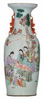 LOT 369 LOT 370 A pair of Chinese famille rose vases, decorated with