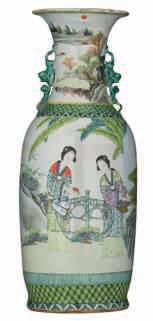2000-3000 A near pair of Chinese famille rose vases, decorated with rocks,