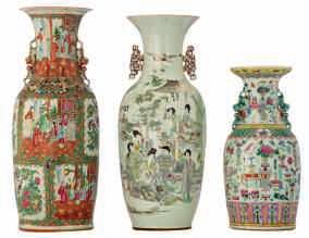 marked, H 78 cm A pair of Chinese blue and white floral decorated vases and covers, the roundels