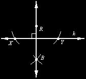 Constructing a perpendicular from a point to a line 1. Begin with point line k and point R, not on the line. 2. Place the compass on point R.