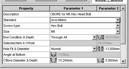 Enter Hex Bolt from the drop down list for Screw type. Select M5 from the drop down list for Size.
