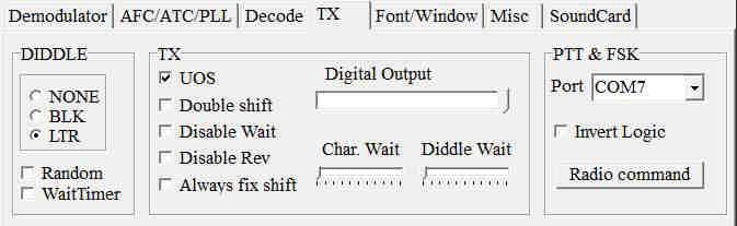 28. Select the TX tab 29. Set PTT & FSK to Router's 2 nd FSK Port. 30. Select the Misc Tab 31. Select Source = Right 32. Set Clock= 12000 Hz 33.