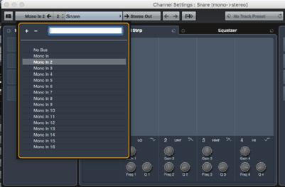 To connect mixer inputs to DAW tracks, first select a track. Look in the Inspector window or at Track Controls and find the e (edit channel settings) symbol. 13. Click e.